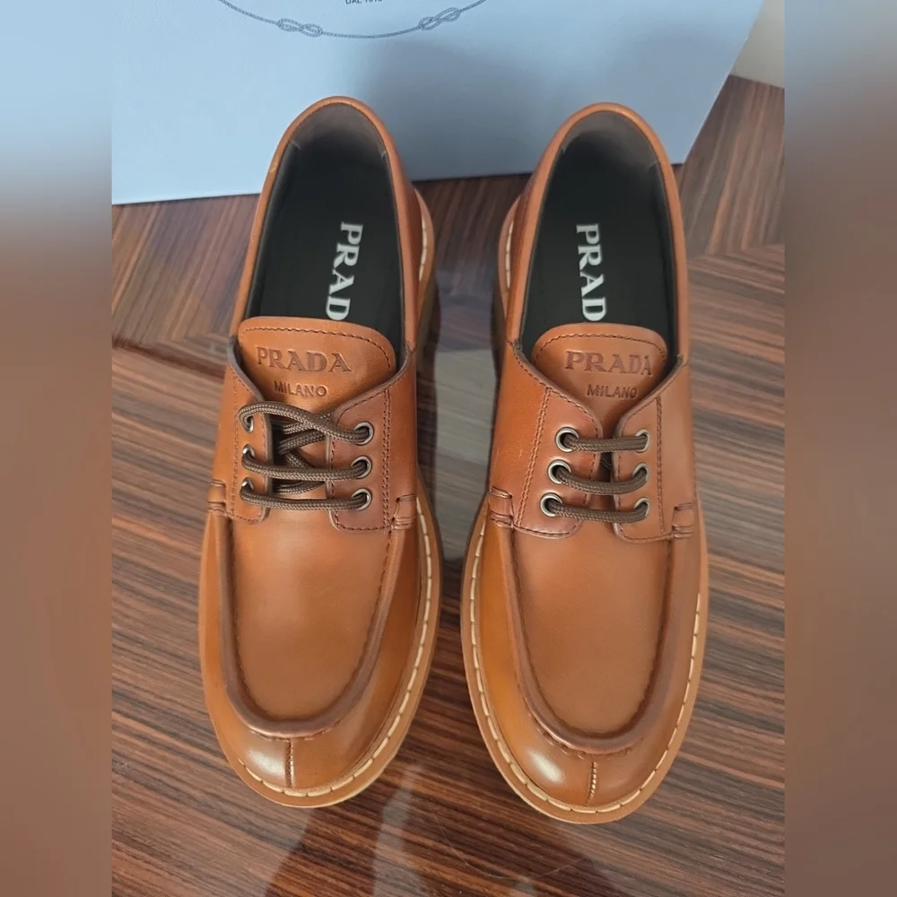 Prada Women's Brown Leather Shoes - Picture 3 of 12